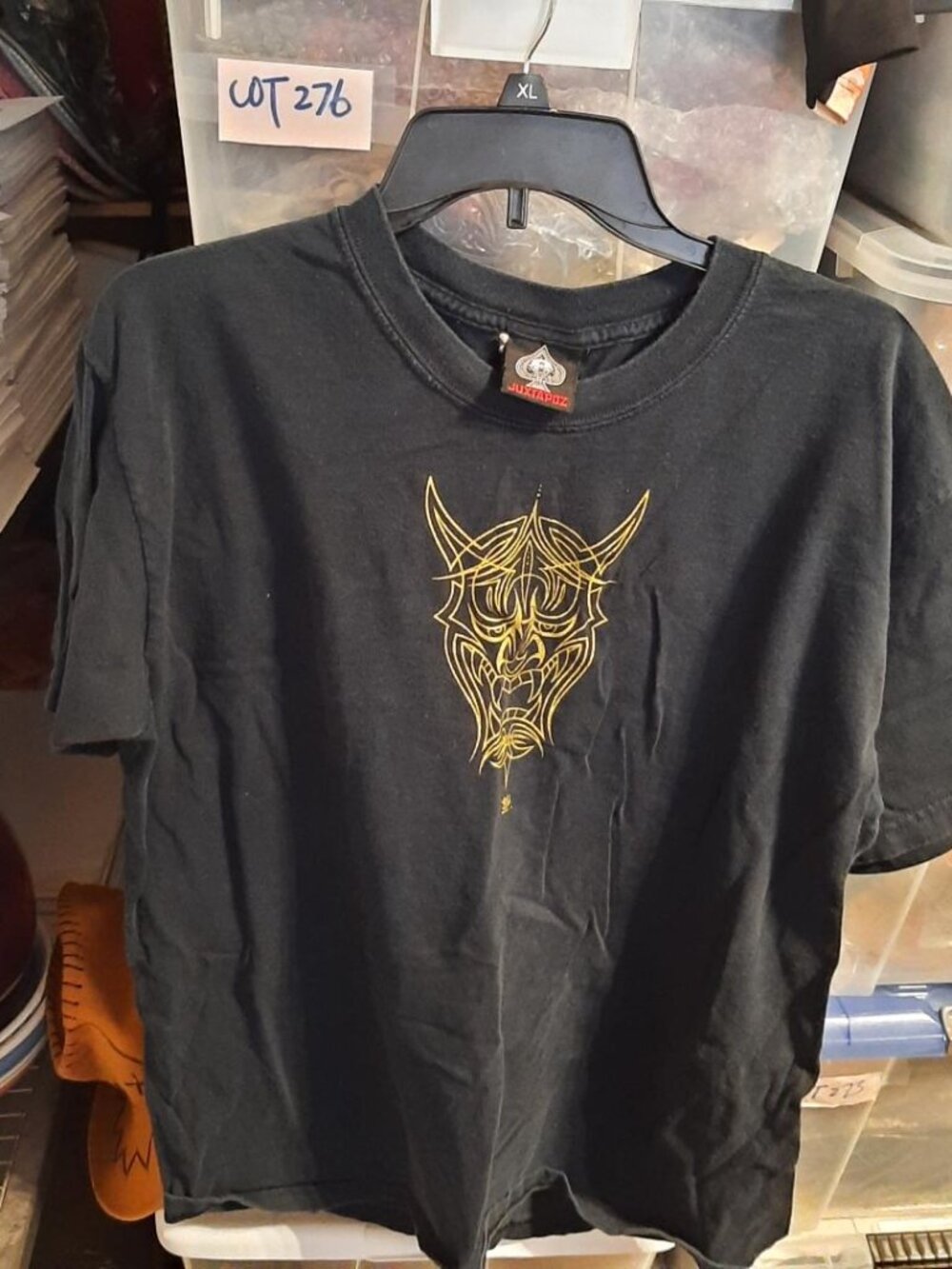 Vintage Juxtapox Gold Colored Hannya Mask Print T Shirt Size L